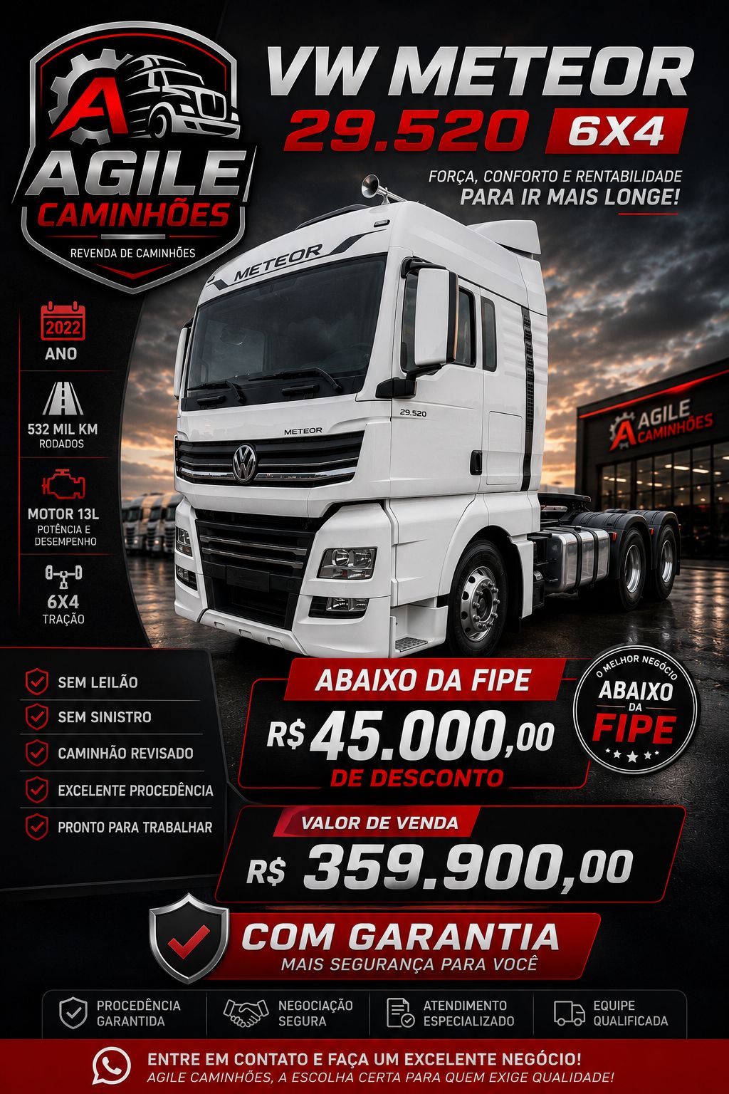 VW Meteor 29.520 6X4 2022 à venda na Agile Caminhões